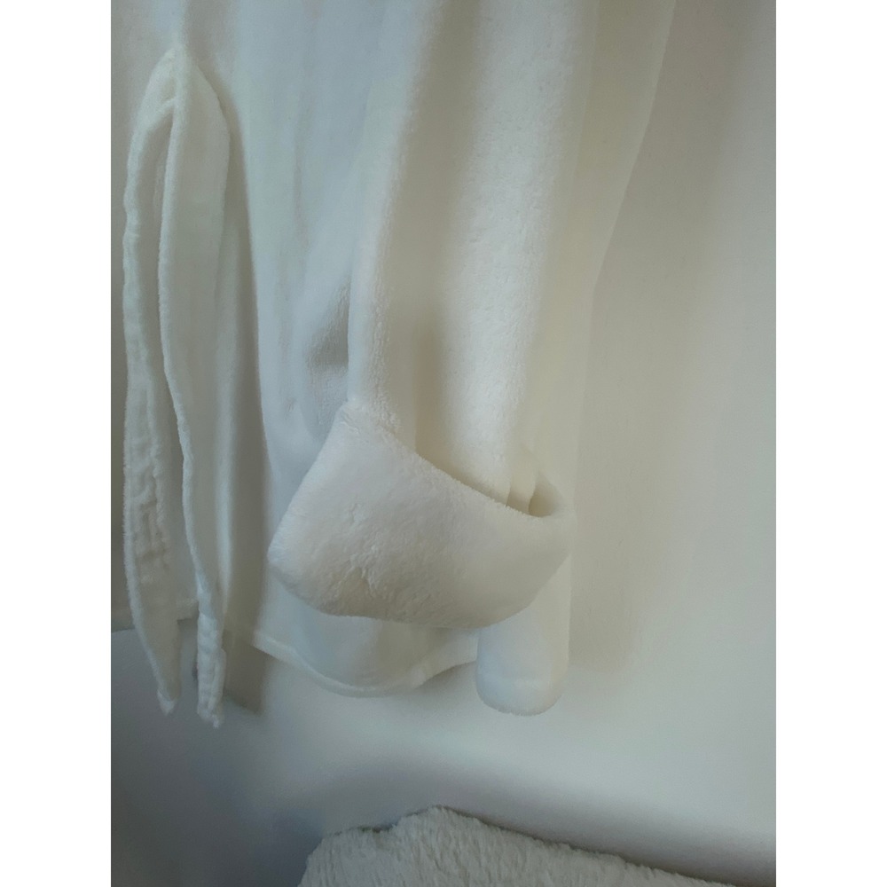 Gap Kids White Fleece Hooded Bathrobe Size 14 Recycled Polyester Tie Waist Robe - Picture 3 of 16